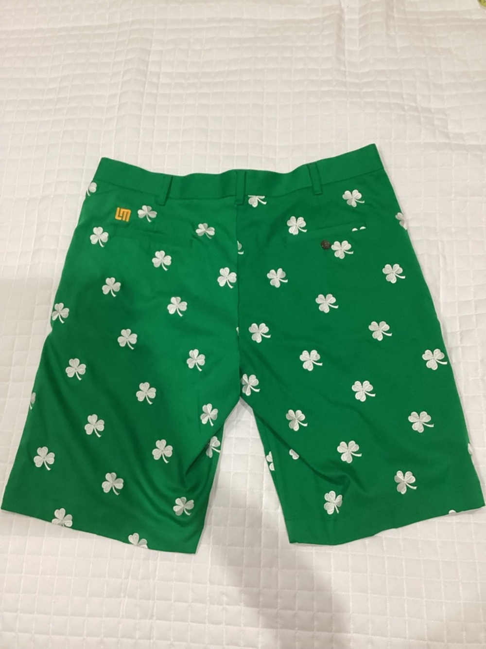 Loudmouth Green Shorts with White Shamrock Print
